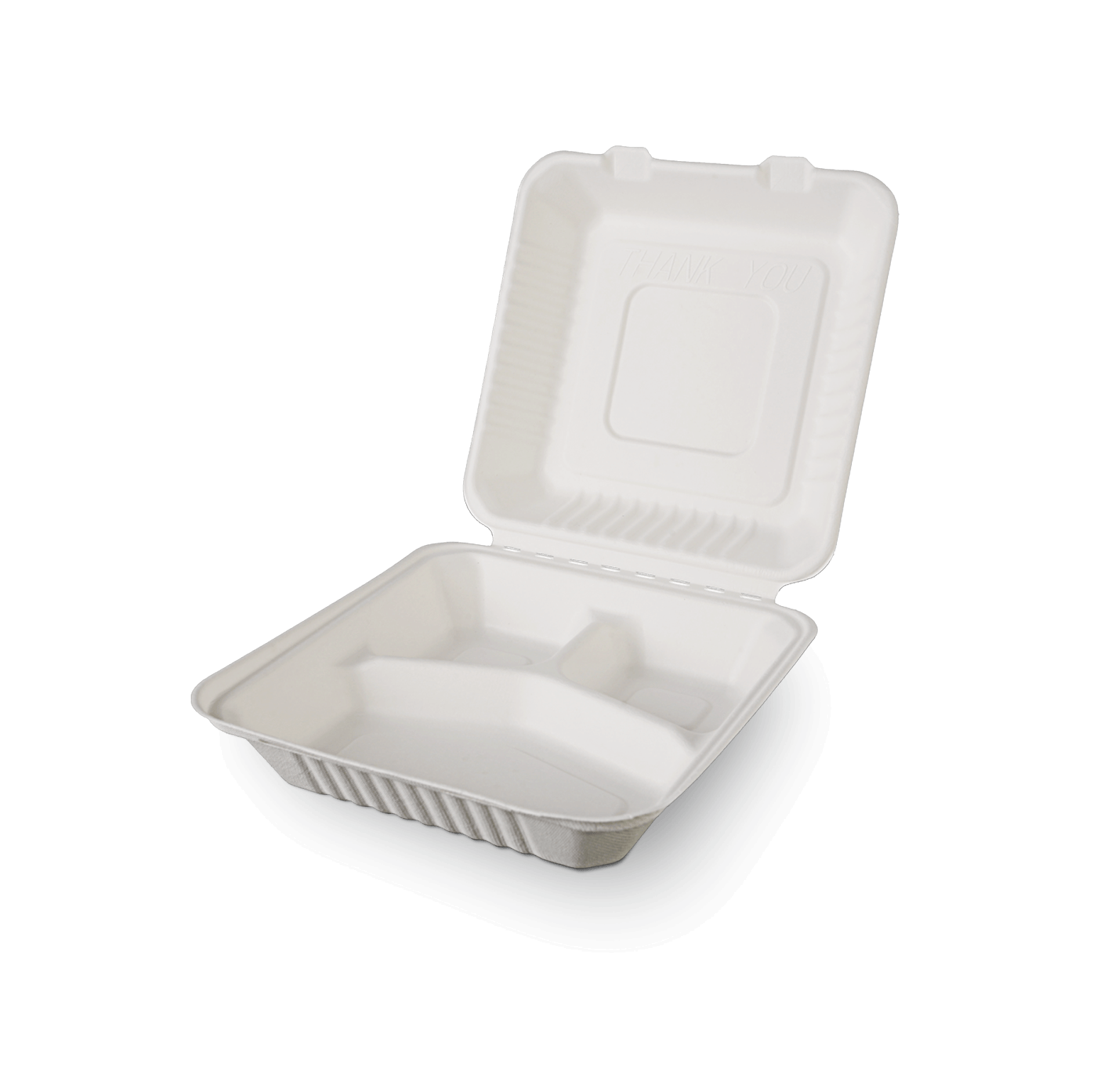 Caserole patrate BIO mari cu capac din trestie de zahar 3 compartimente, 50 buc/set